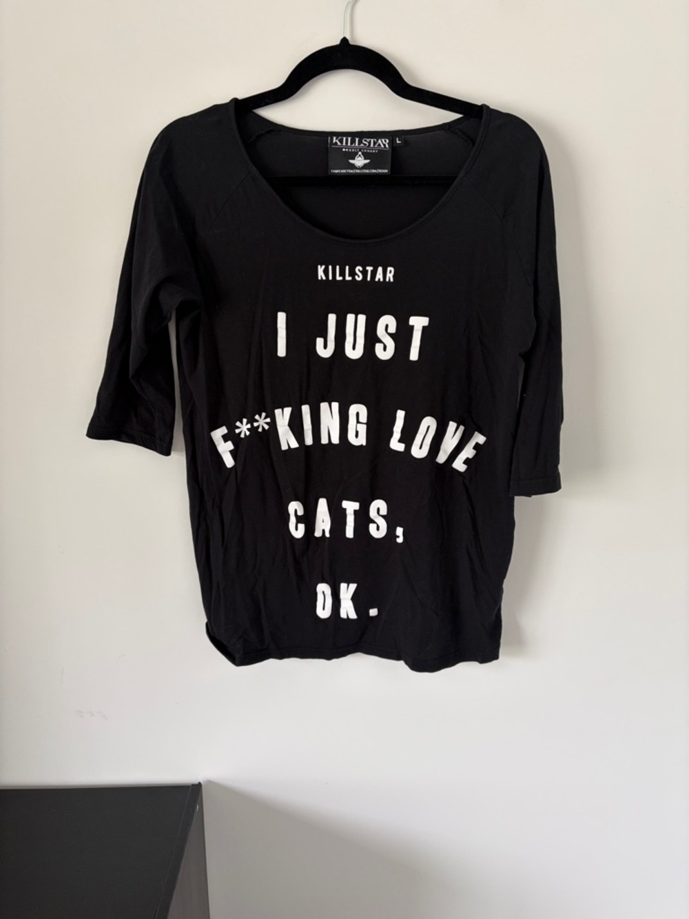 Killstar | 3/4 sleeve tee "I JUST F**KING LOVE CATS, OK." Goth Crazy Cat Lady - Picture 2 of 4
